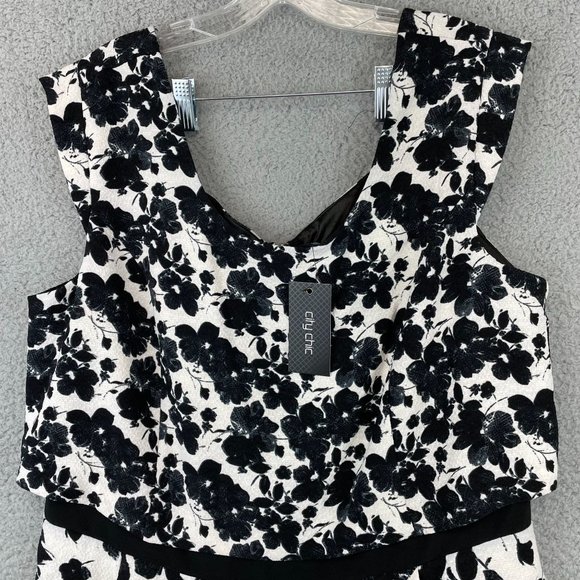 New City Chic Double Take Faux 2 Piece Floral Cocktail Dress Black White M - Picture 2 of 12